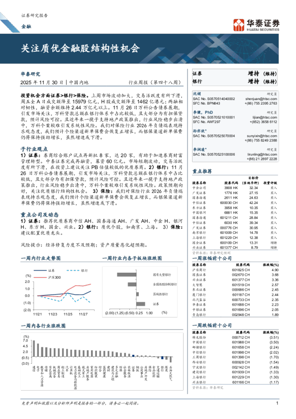 关注质优金融股结构性机会