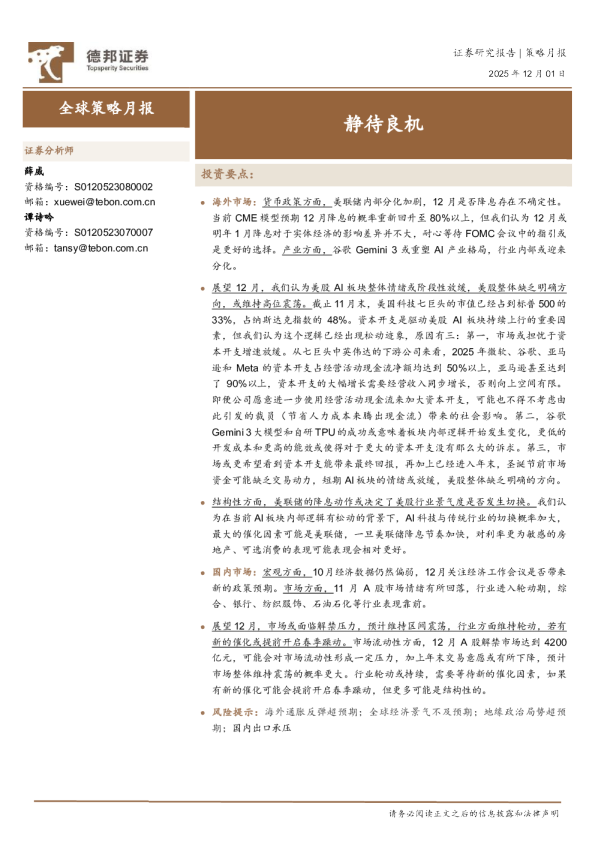 全球策略月报：静待良机