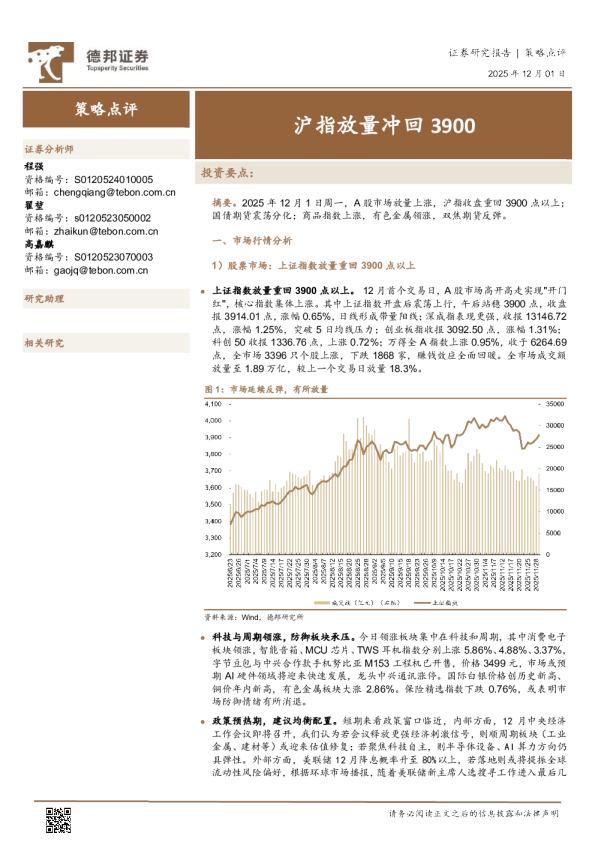 沪指放量冲回3900