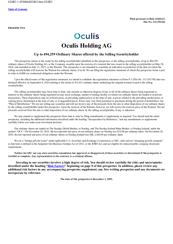 Oculis Holding AG美股招股说明书(2025-12-01版)