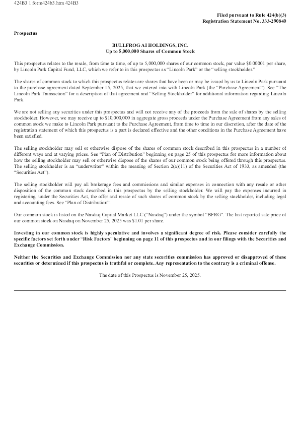 bullfrog ai holdings inc美股招股说明书(2025-12-01版)