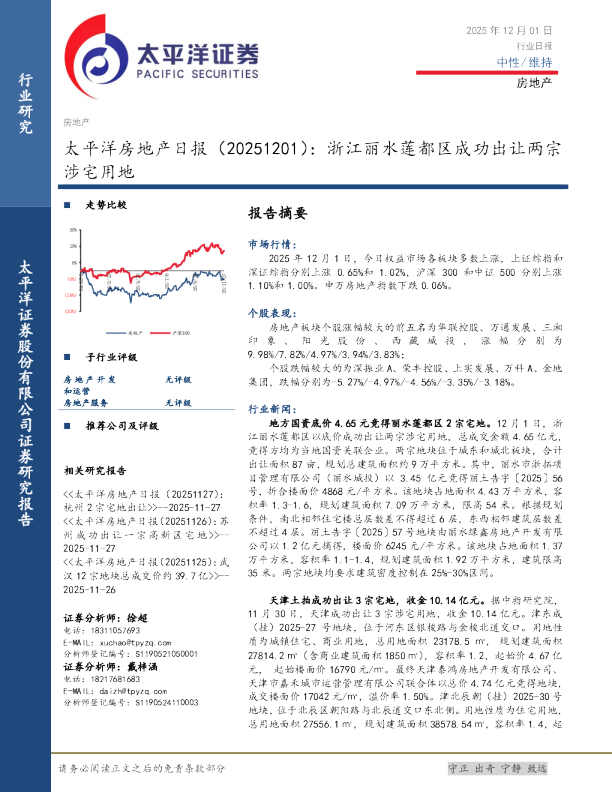 房地产日报：浙江丽水莲都区成功出让两宗涉宅用地
