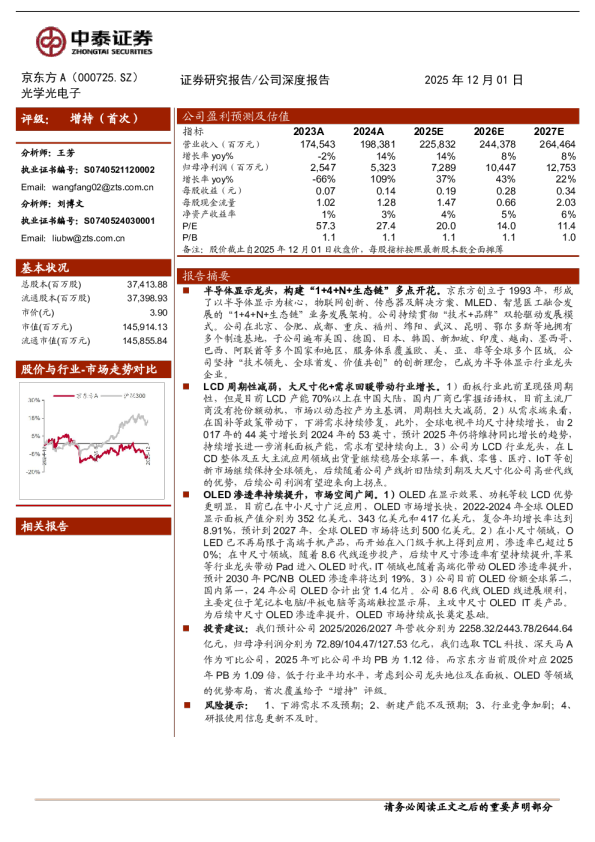 京东方A(000725)半导体显示行业龙头,多点开花构筑平台化公司