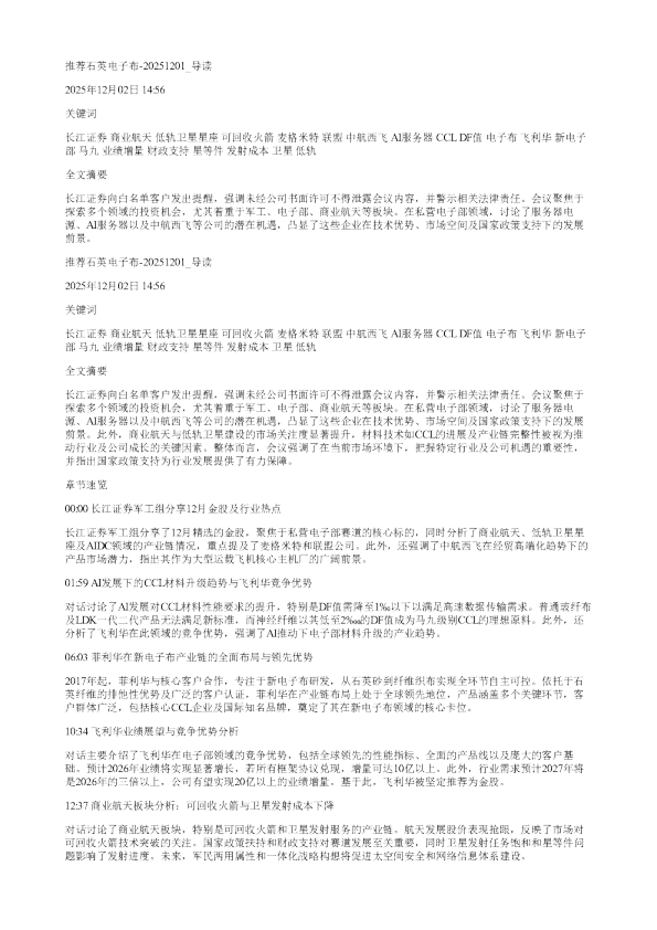 推荐石英电子布20251201