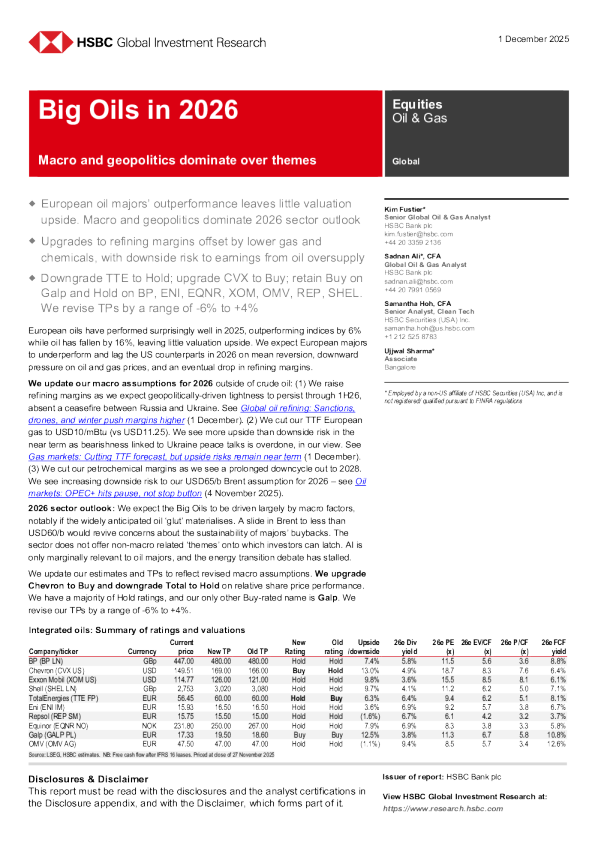 2026年大型石油公司：宏观与地缘政治主导主题