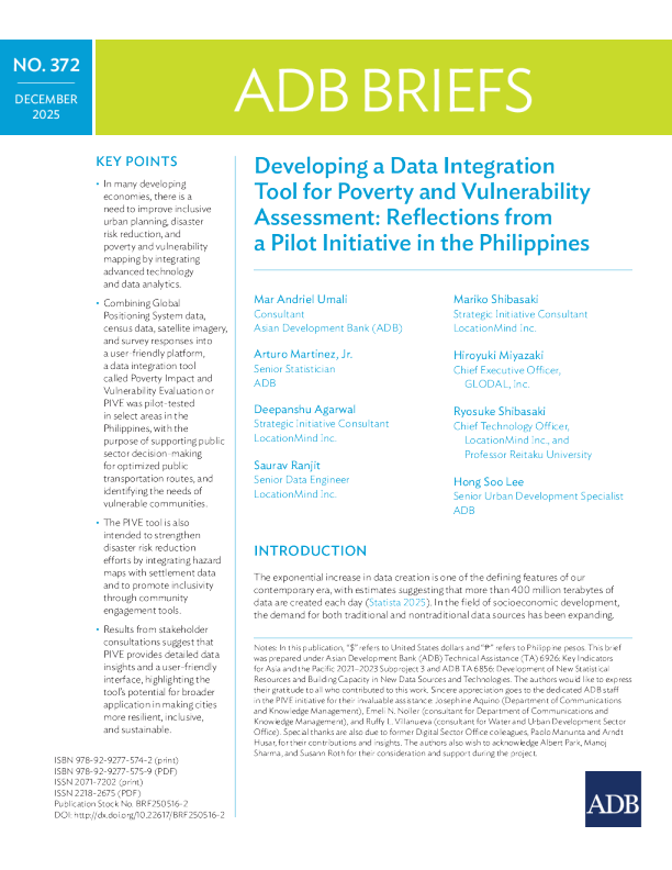 开发贫困和脆弱性评估的数据集成工具：菲律宾试点倡议的反思（英）