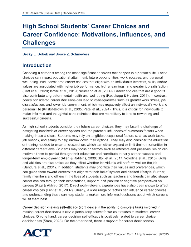 高中生的职业选择与职业信心：动机、影响和挑战