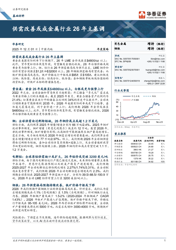 供需改善或成金属行业26年主基调