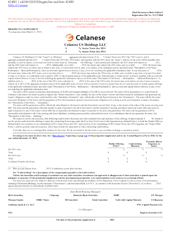 塞拉尼斯美股招股说明书(2025-12-02版)
