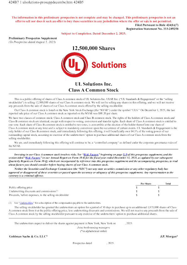 UL Solutions Inc-A美股招股说明书(2025-12-02版)