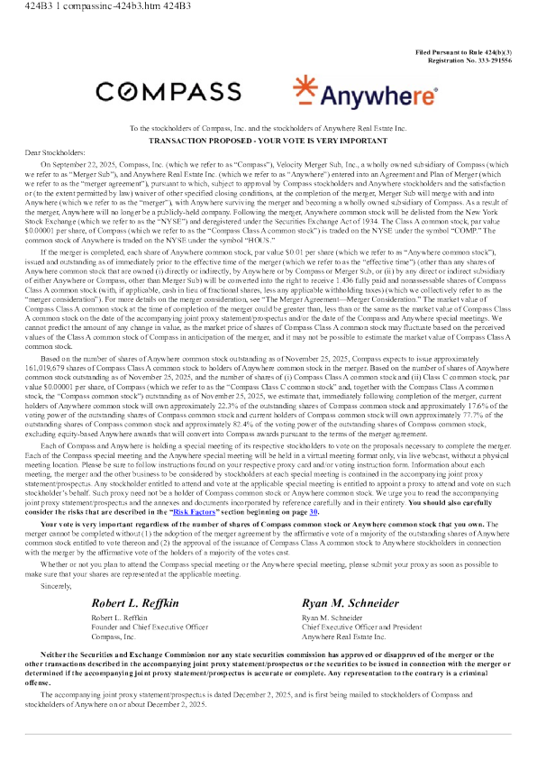 Compass Inc-A美股招股说明书(2025-12-02版)
