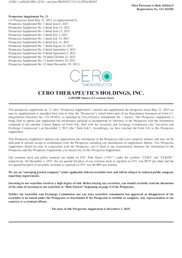 CERo Therapeutics Holdings Inc美股招股说明书(2025-12-02版)