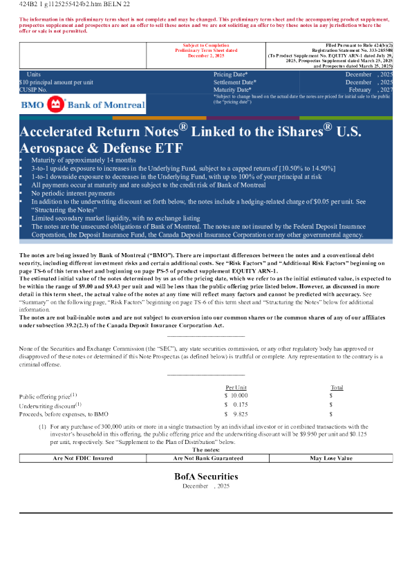 蒙特利尔银行美股招股说明书(2025-12-02版)