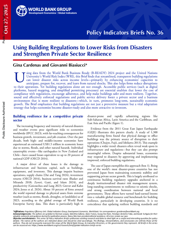 世界银行-利用建筑法规降低灾害风险，加强私营部门的抗灾能力
