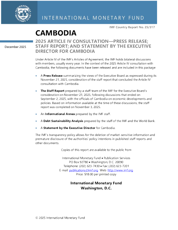 柬埔寨：2025年第四条磋商新闻稿；员工报告；柬埔寨执行主任的发言