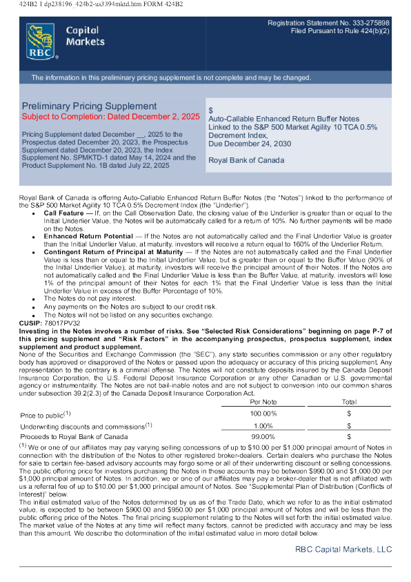 加拿大皇家银行美股招股说明书(2025-12-03版)