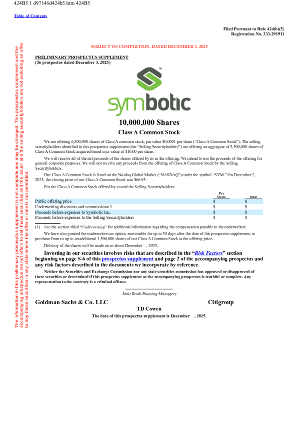 Symbotic Inc-A美股招股说明书(2025-12-03版)