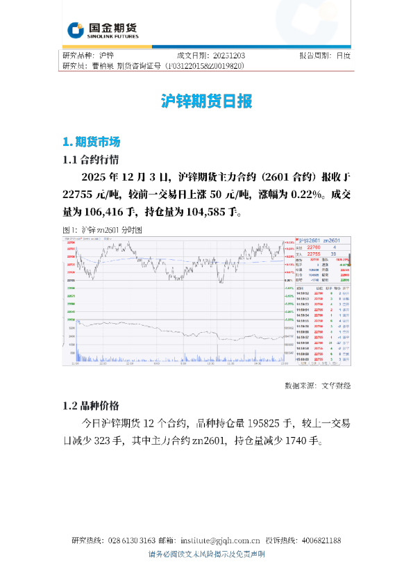 沪锌期货日报