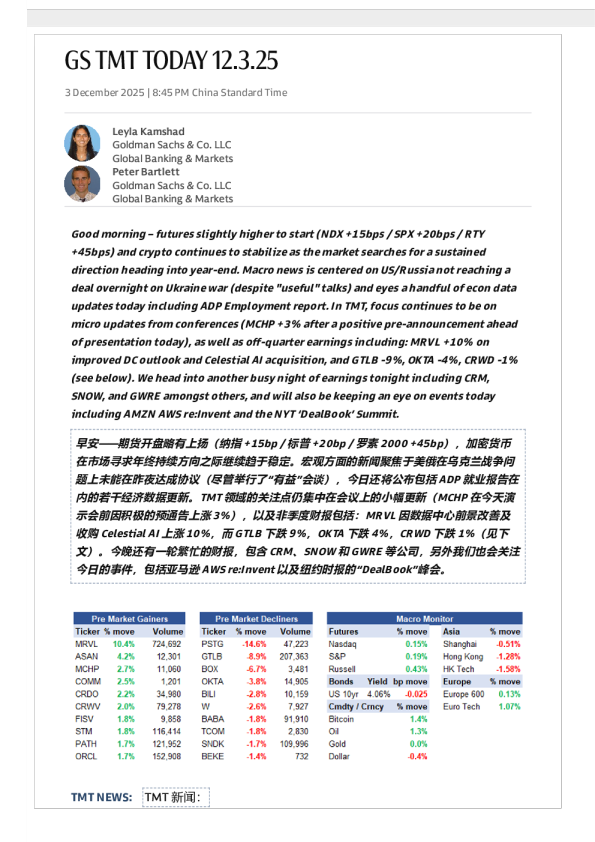 高盛TMT今日报告