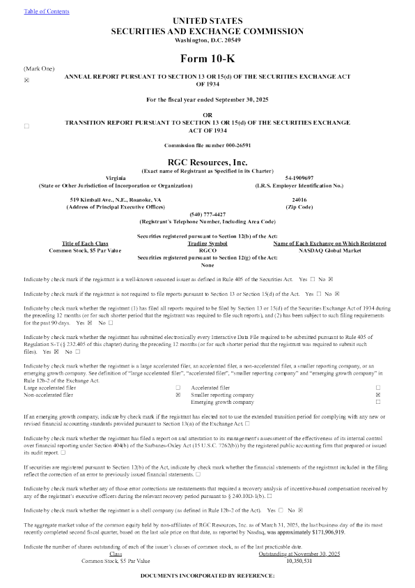 RGC Resources Inc 2024年度报告