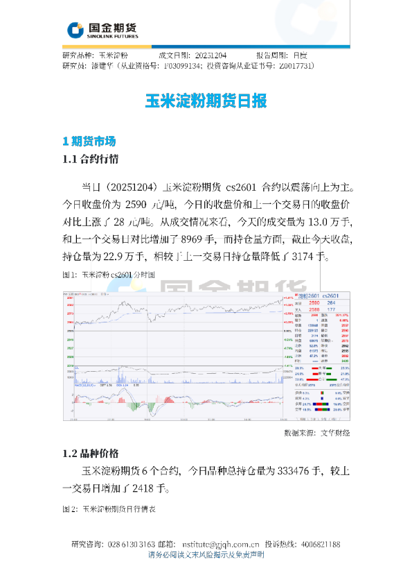 玉米淀粉期货日报