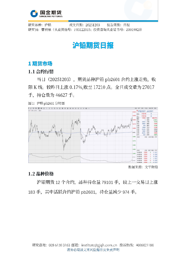 沪铅期货日报