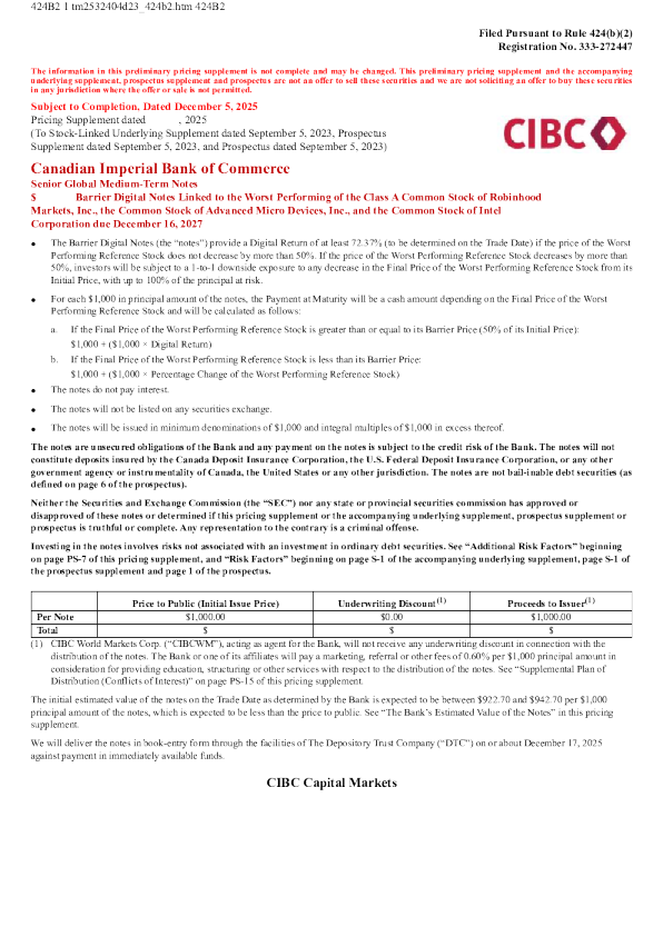加拿大帝国商业银行美股招股说明书(2025-12-05版)