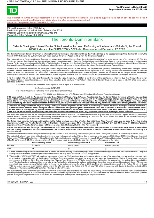 道明银行美股招股说明书(2025-12-05版)