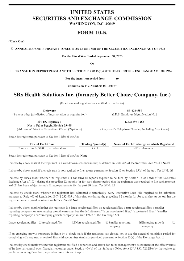 SRx Health Solutions Inc 2024年度报告
