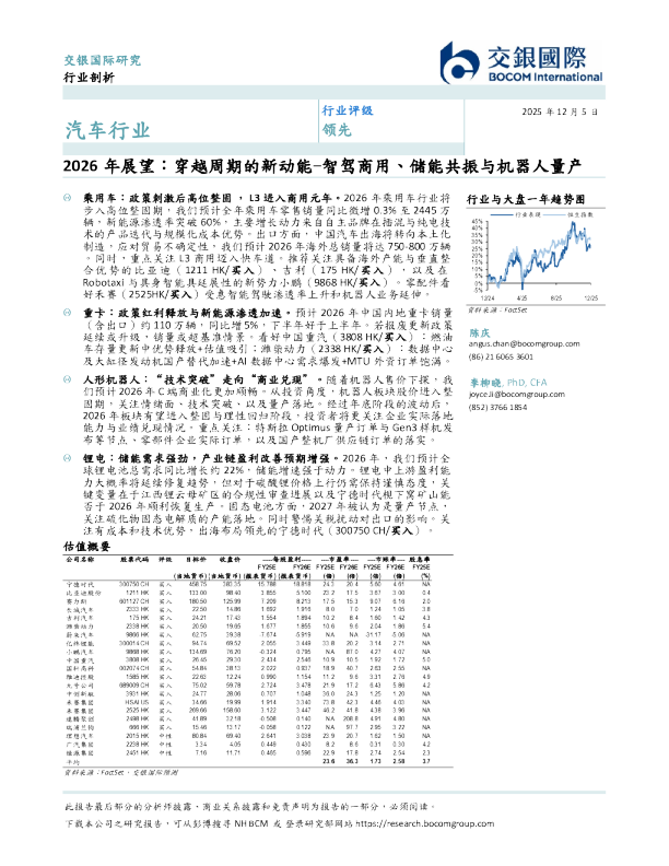 汽车行业2026年展望:穿越周期的新动能-智驾商用、储能共振与机器人量产
