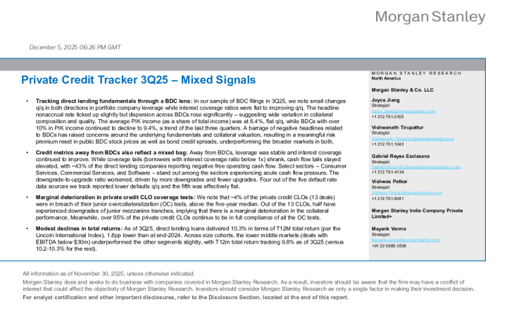 私人信贷追踪：2025年第三季度——喜忧参半的信号