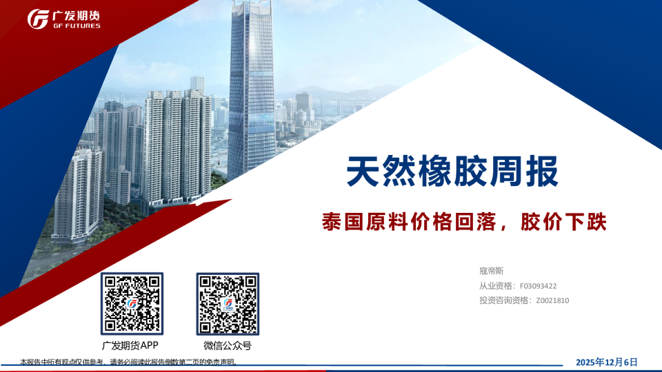 天然橡胶周报：泰国原料价格回落，胶价下跌