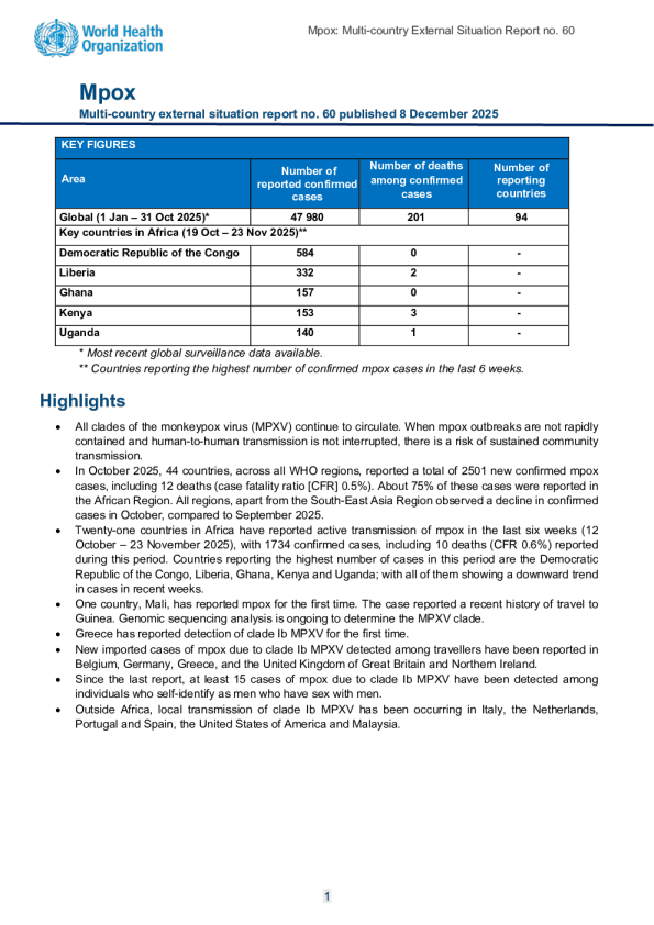 猴痘多国疫情，外部形势报告第60号-2025年12月8日