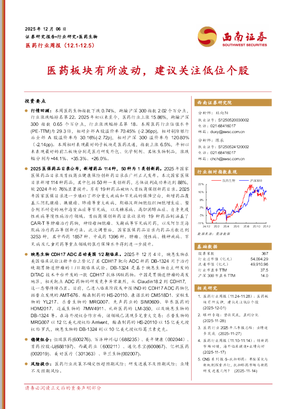 医药板块有所波动，建议关注低位个股