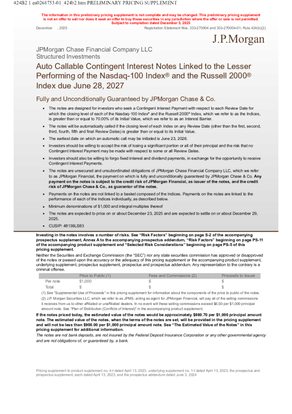 摩根大通美股招股说明书(2025-12-08版)