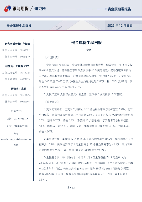 银河期货贵金属衍生品日报