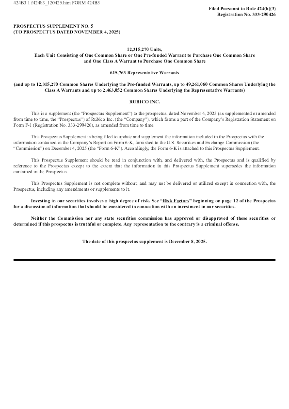 Rubico Inc美股招股说明书(2025-12-08版)