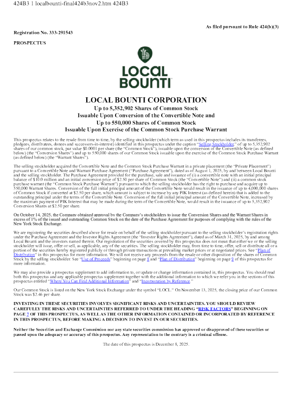 Local Bounti Corp美股招股说明书(2025-12-08版)