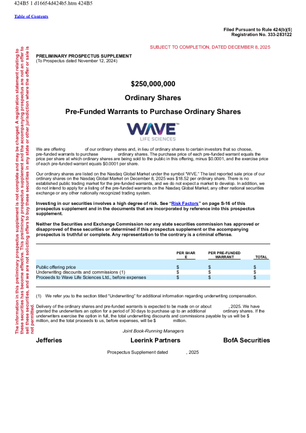 Wave Life Sciences Ltd美股招股说明书(2025-12-08版)