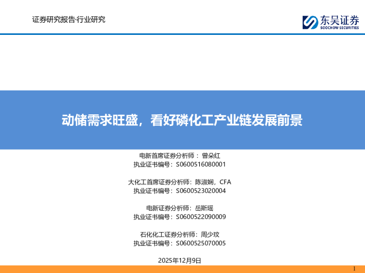 动储需求旺盛,看好磷化工产业链发展前景