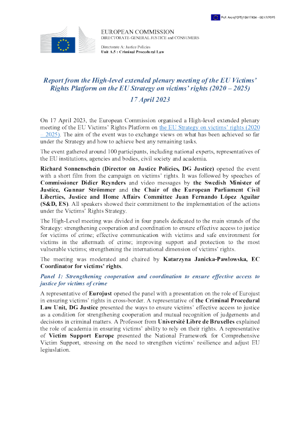 受害者权利平台全体会议的报告