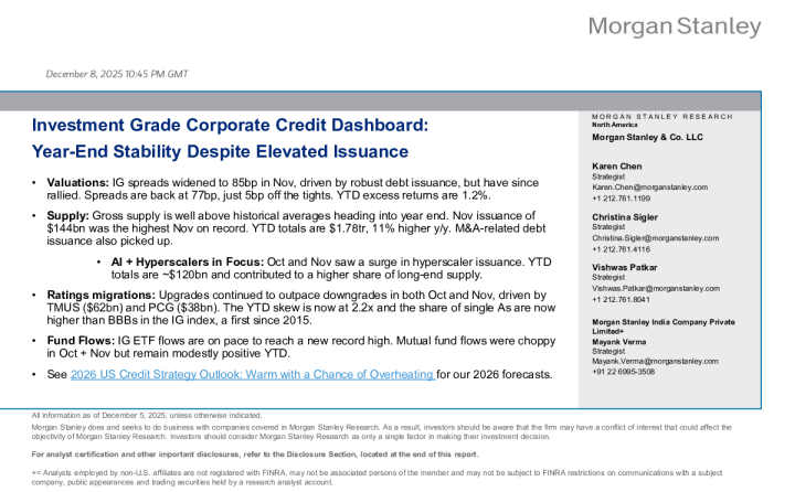 投资级公司信用仪表盘：尽管发行量高企，年终保持稳定