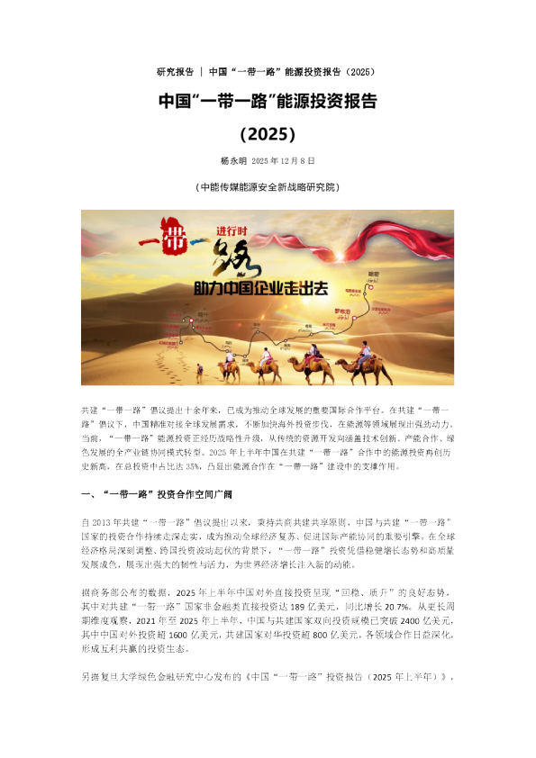 中国“一带一路”能源投资报告（2025）