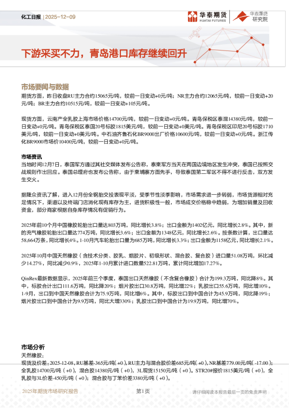 化工日报:下游采买不力,青岛港口库存继续回升