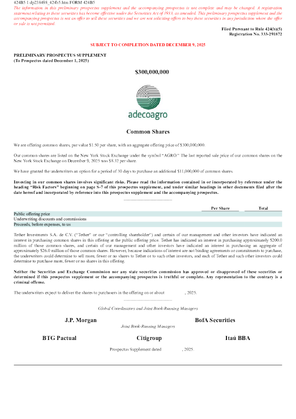Adecoagro SA美股招股说明书(2025-12-09版)