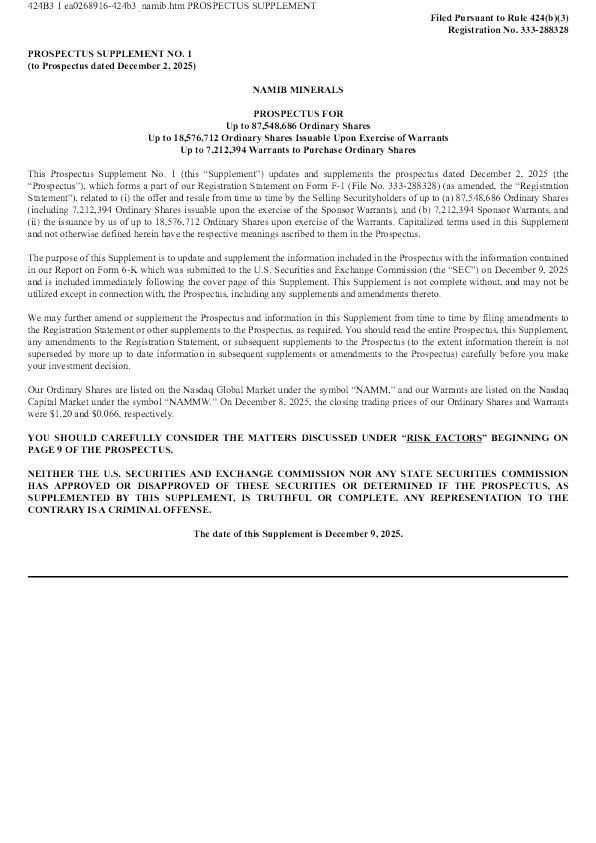 Namib Minerals美股招股说明书(2025-12-09版)