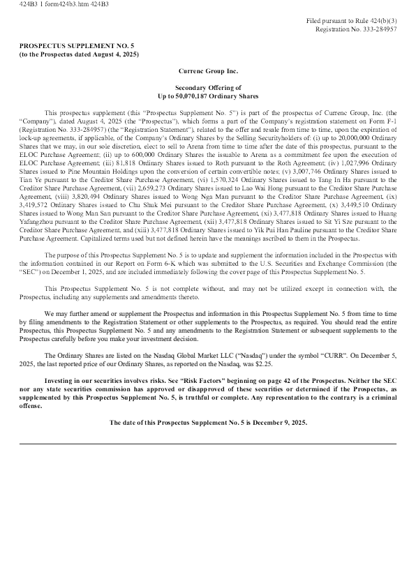 Currenc Group Inc美股招股说明书(2025-12-09版)