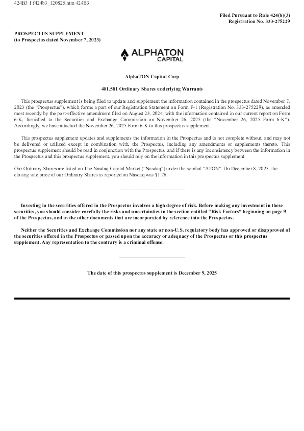 AlphaTON Capital Corp美股招股说明书(2025-12-09版)