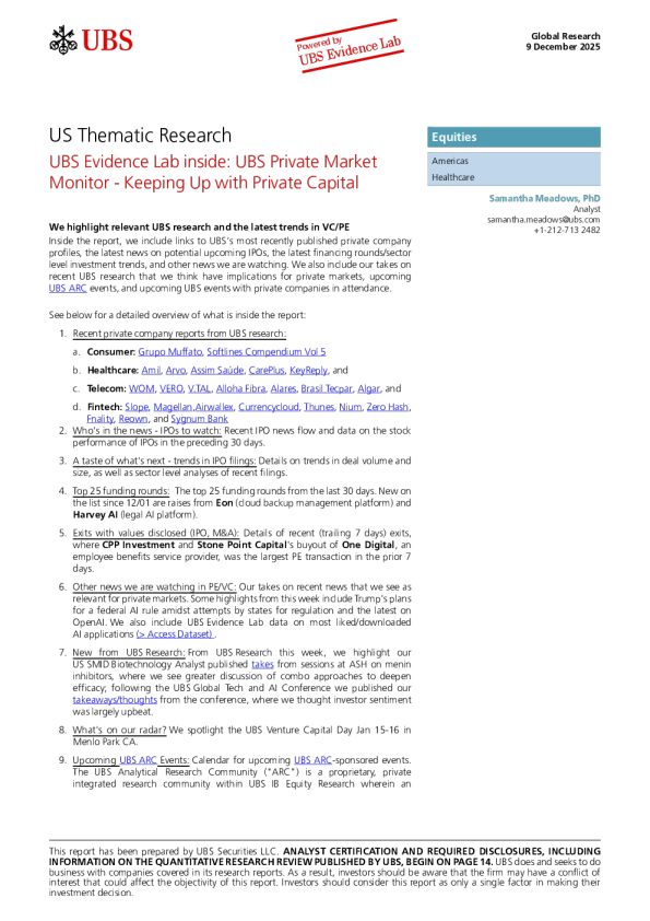 瑞银证据实验室内部：瑞银私募市场监控--紧跟私募资本动态