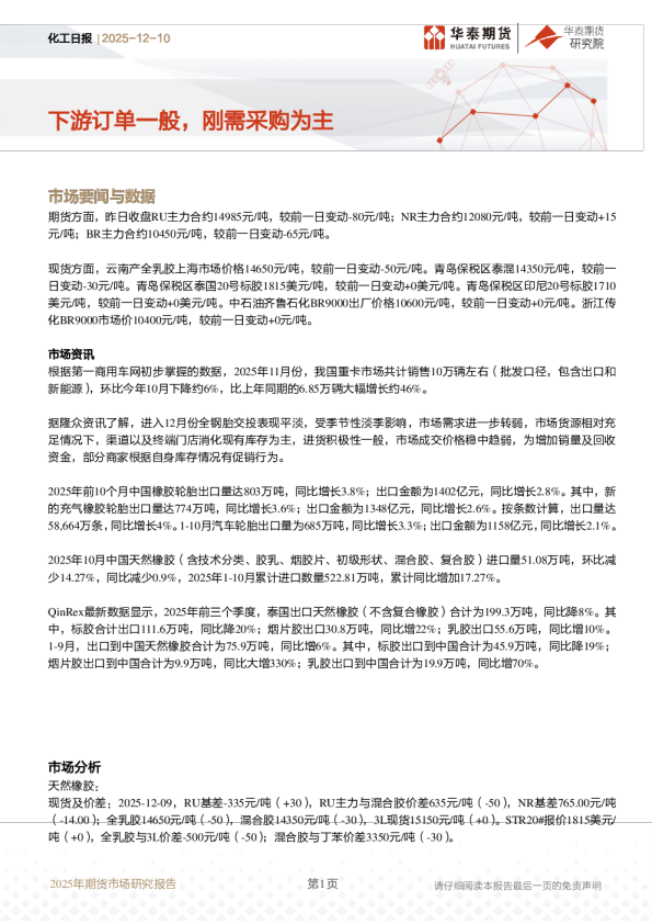 化工日报：下游订单一般，刚需采购为主